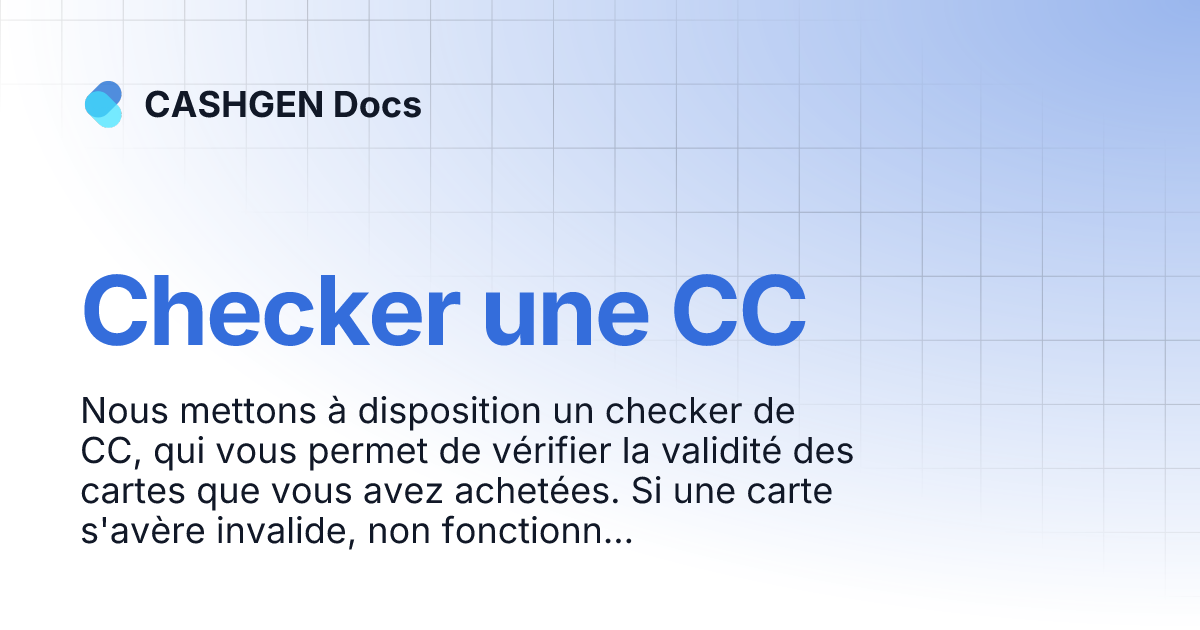 Checker une CC | CASHGEN Docs